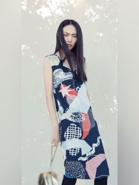 Gorman Head in the Clouds Sleeveless Silk Shift Midi Dress